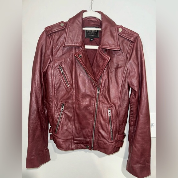 Lucky Brand Burgundy 100% Lamb Leather Jacket - Picture 1 of 7